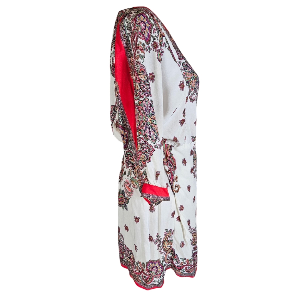 Zara Pink Paisley Floral Print Wrap Mini Dress Sz M Tie Waist Feminine Flirty - Picture 7 of 16
